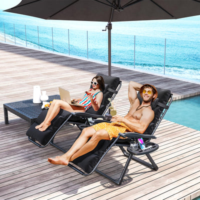 Set of Two Black Reclining Sun Loungers with Cushions for Garden or Patio by Outsunny