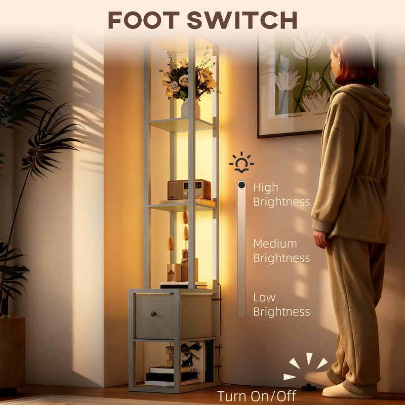 Floor Lamp with Shelves and Adjustable LED for Space Saving Storage