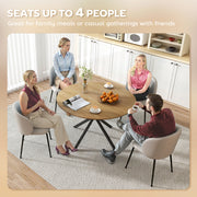4 Seat Round Dining Table Industrial Style with Wood Effect Top and Black Steel Frame for Kitchen