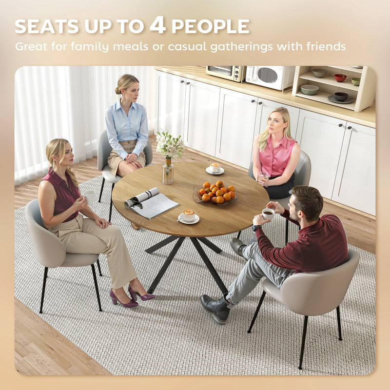 4 Seat Round Dining Table Industrial Style with Wood Effect Top and Black Steel Frame for Kitchen