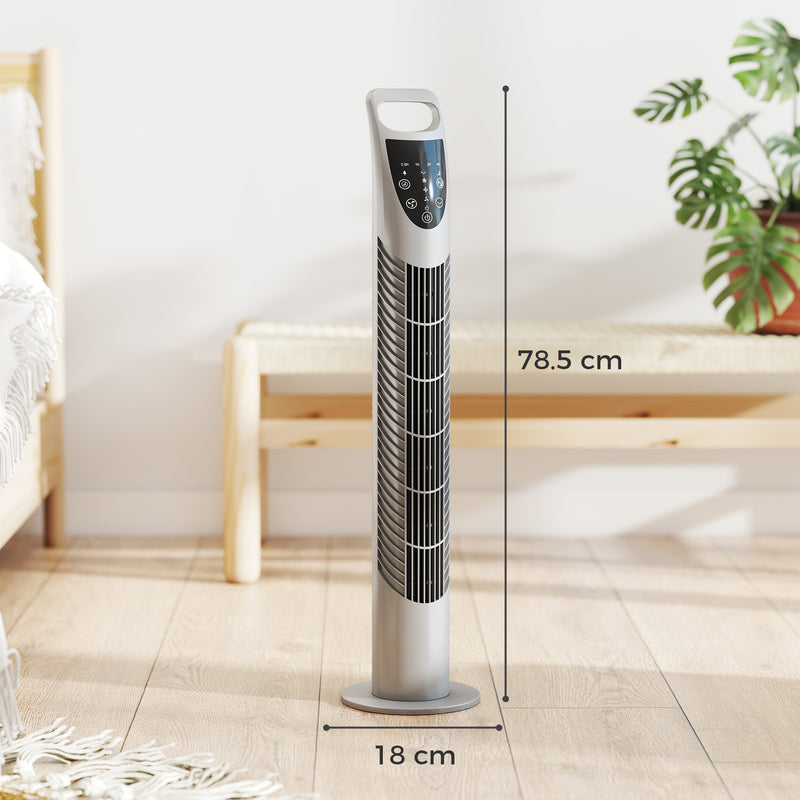 Tower Fan for Small Rooms with Quiet Operation and Remote Control Grey AOSOM