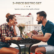 3 Piece Black Cast Aluminium Garden Bistro Set With Umbrella Hole by Outsunny