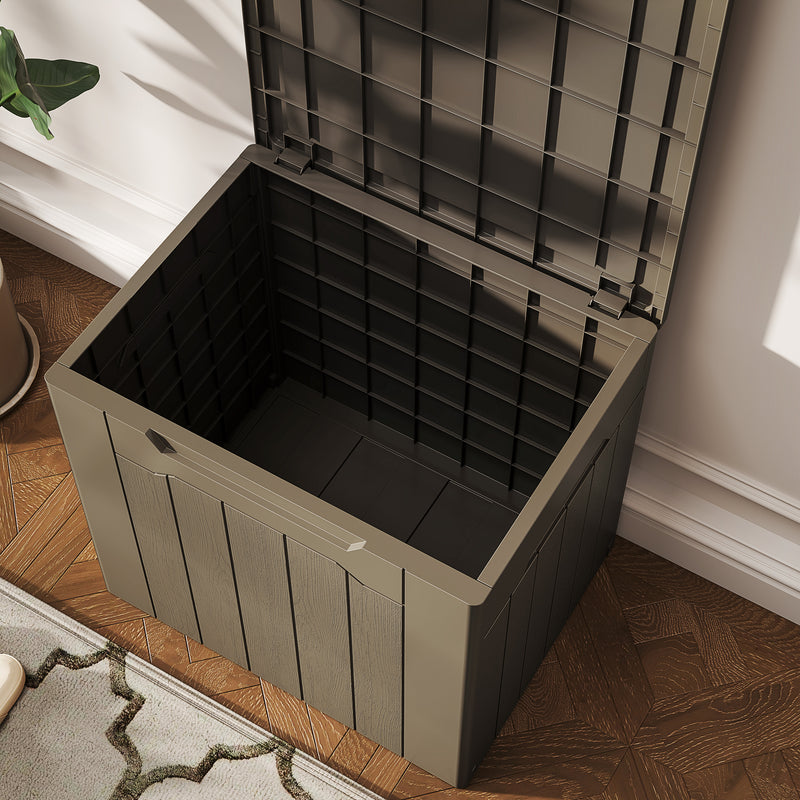 Dark Brown 107L Plastic Storage Chest with Lid for Indoor and Outdoor Use by HOMCOM