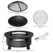 Fire Pit with Grill and Tabletop for Outdoor Heating and Cooking Bronze Outsunny
