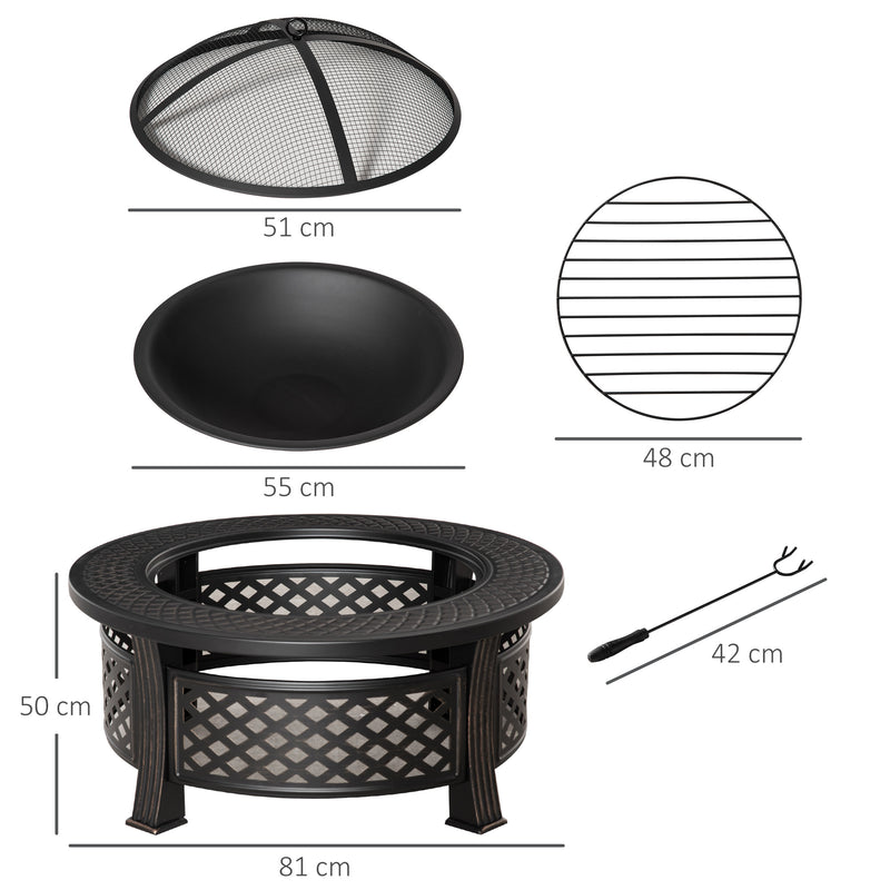 Fire Pit with Grill and Tabletop for Outdoor Heating and Cooking Bronze Outsunny
