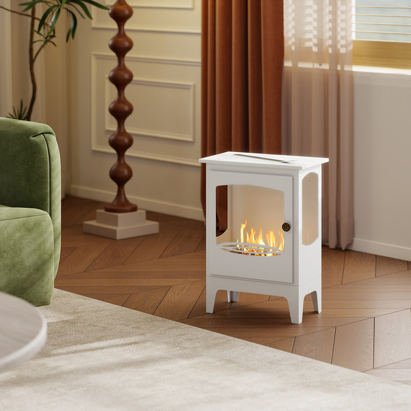 Freestanding Bioethanol Fireplace with 1.2L Tank and 3 Hour Burn Time for Indoors White