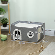Foldable Indoor Cat House with Scratch Pad and Hanging Toy for Small Pets Grey
