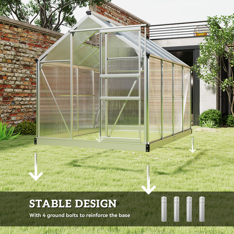 6 x 8ft Walk In Greenhouse With Sliding Door For Growing Plants Outdoors Clear AOSOM