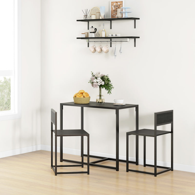 Black 2 Seater Dining Table Set with Steel Frame Space Saving Design for Small Kitchens