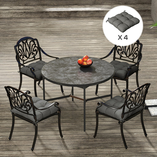 Charcoal Grey 4 Piece Garden Chair Cushion Set With Ties For Indoor Or Outdoor Use