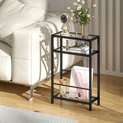 Slim Glass Side Table with Three Shelves for Small Spaces and Extra Storage Black AOSOM