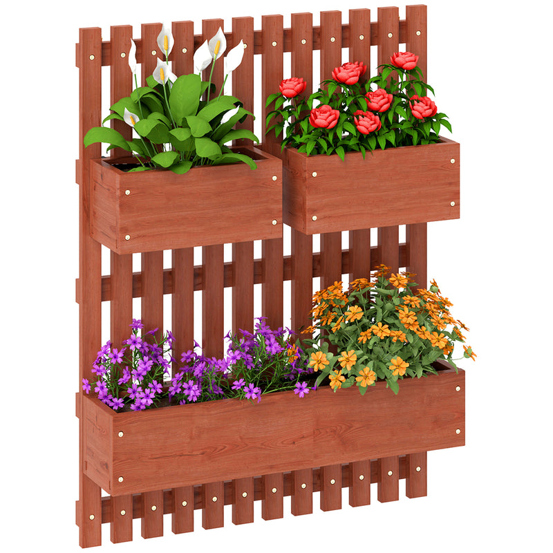 Wall Mounted Wooden Garden Planter with Trellis and Drainage Holes Brown by Outsunny