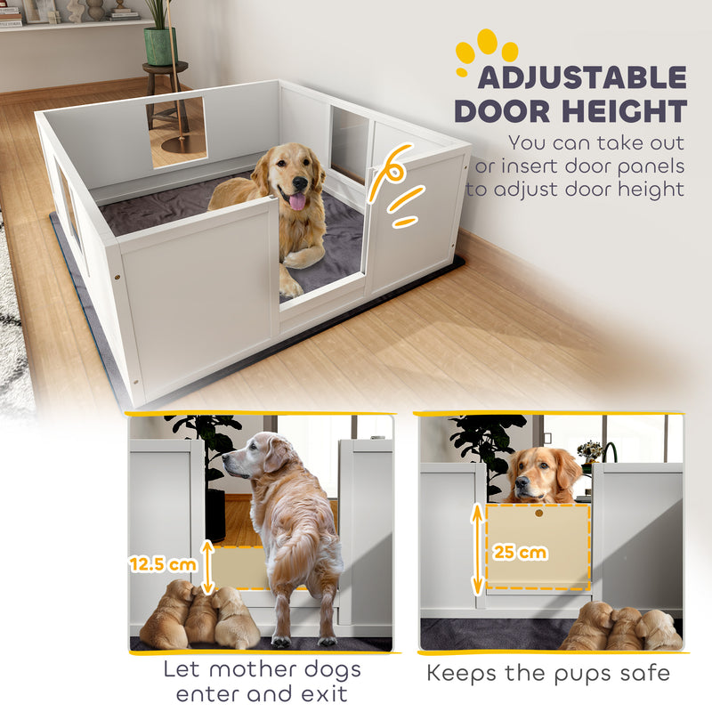 Whelping Box for Large Dogs with Pad Adjustable Entrance and Non-slip Feet 124 x 120cm by PawHut