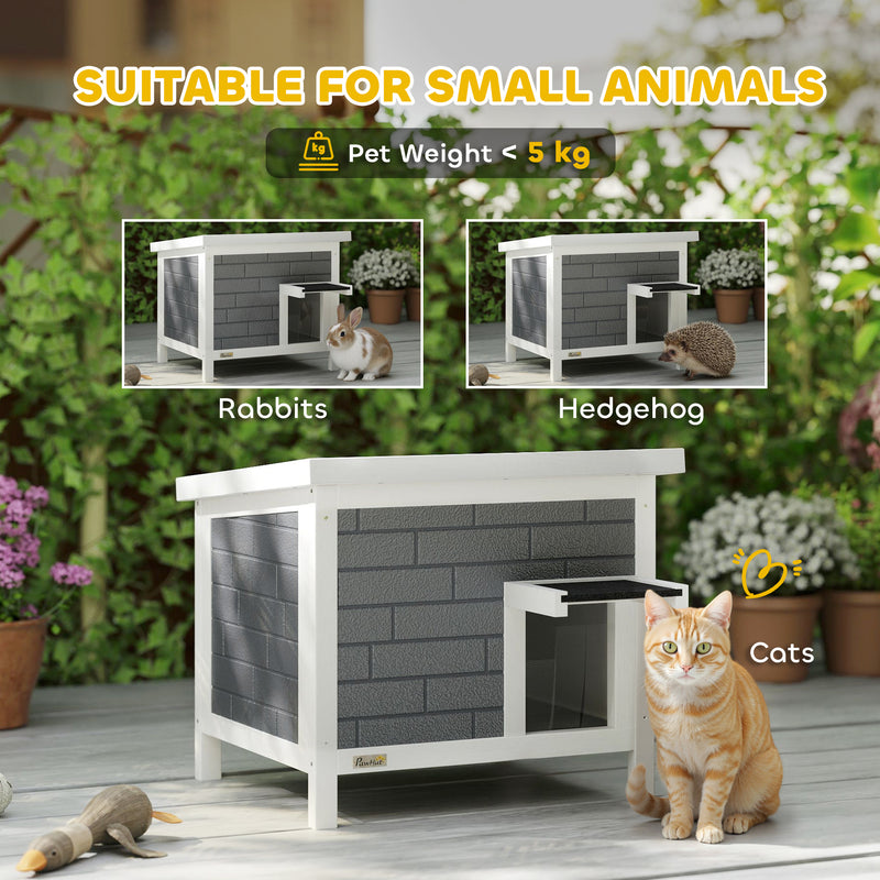 Insulated Outdoor Cat House Shelter - Flip Up Roof for Feral Cats, Grey & White PawHut