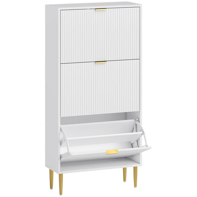 Slim Shoe Storage Cabinet With 3 Flip Drawers Ideal For Hallways Or Entryways White