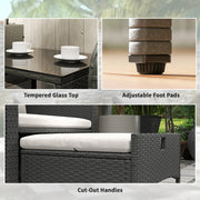 Five Piece Rattan Garden Furniture Set with Coffee Table and Ottomans in Cream White by Outsunny