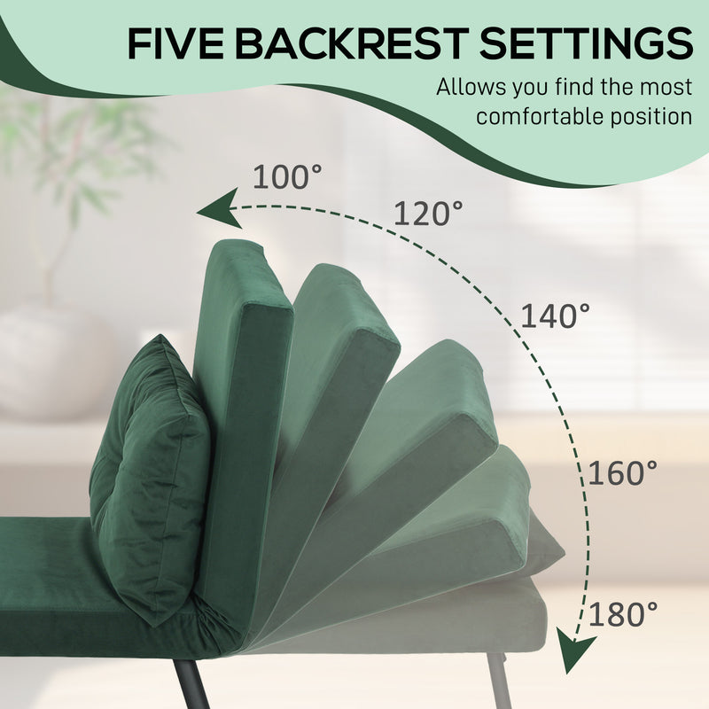 4 in 1 Velvet Feel Single Chair Bed with Pillow Converts to Lounger or Sleeper, Green