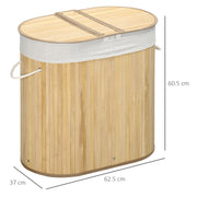 100 Litre Bamboo Laundry Basket with Lid and 2 Sections Removable Lining, Natural