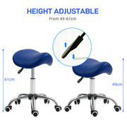 Height Adjustable Saddle Stool for Salon or Spa with Faux Leather Seat Dark Blue