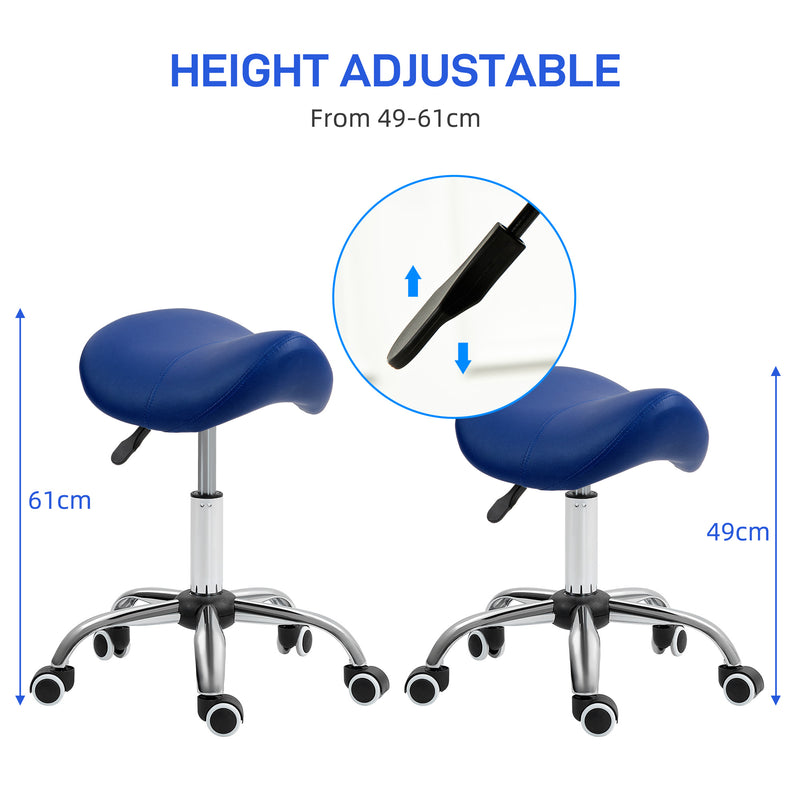 Height Adjustable Saddle Stool for Salon or Spa with Faux Leather Seat Dark Blue