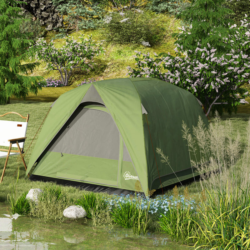3 Person Waterproof Camping Tent With Mesh Windows And Groundsheet Olive Green