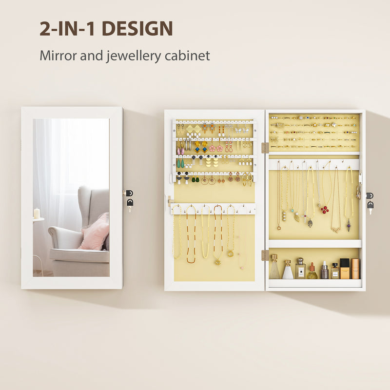 Jewellery Cabinet with Full Length Mirror and Lockable Storage for Wall or Door White