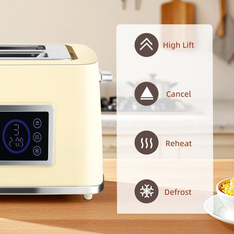 Touch Screen Kettle and Toaster Set for Modern Kitchen Style and Functionality Cream