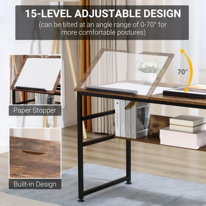 Adjustable Art Desk, 15-Level Tabletop, Multifunctional