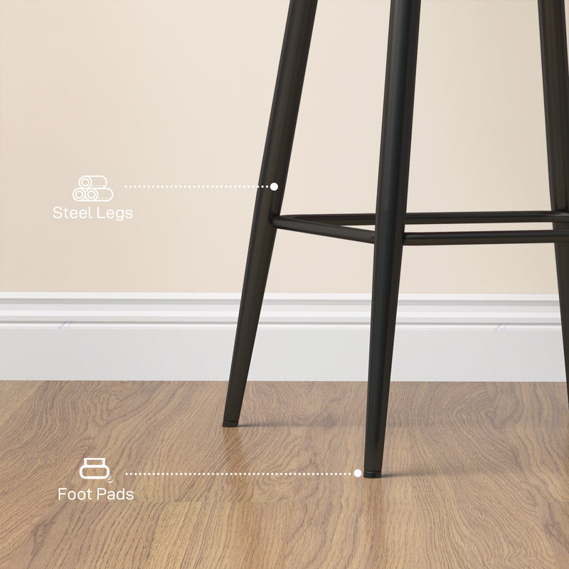 Set of 2 Velvet Bar Stools with Padded Seats Ideal for Kitchen or Home Bar, Brown