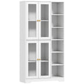 Multi Storage Kitchen Cabinet with Glass Doors and Shelves for Organised Cooking Space White