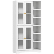Multi Storage Kitchen Cabinet with Glass Doors and Shelves for Organised Cooking Space White