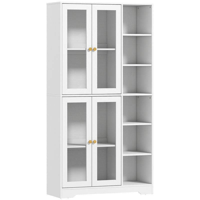 Multi Storage Kitchen Cabinet with Glass Doors and Shelves for Organised Cooking Space White