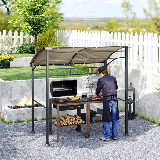 Khaki BBQ Grill Gazebo Tent 2.2 x 1.5 m with Metal Frame and Hooks for Outdoor Shade by Outsunny