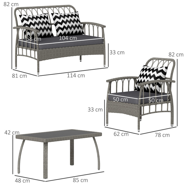 Grey Four Piece Rattan Garden Sofa Set with Cut Out Design by Outsunny