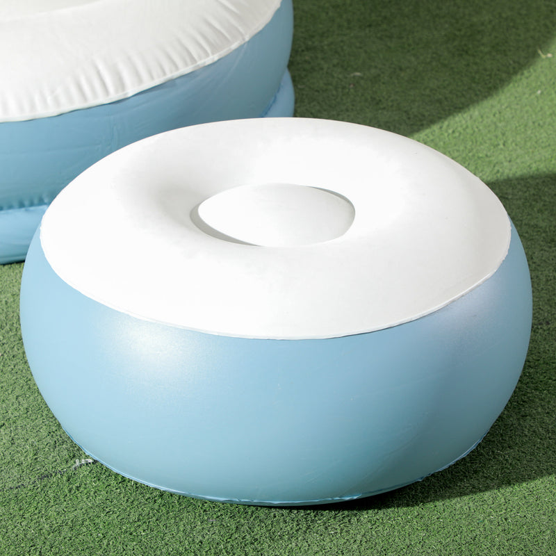 Inflatable Chair and Footstool Set for Quick Extra Seating Indoors or Outdoors White and Blue