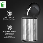 20L Stainless Steel Kitchen Bin With Soft Close Lid Ideal For Home Use, Silver