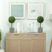 Set of 2 Artificial Boxwood Topiary Plants in Woven Pots Ideal for Home or Office Green