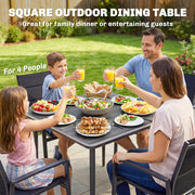 Garden Dining Table for 4 with Parasol Hole and Easy Care Faux Wood Top Dark Grey Outsunny