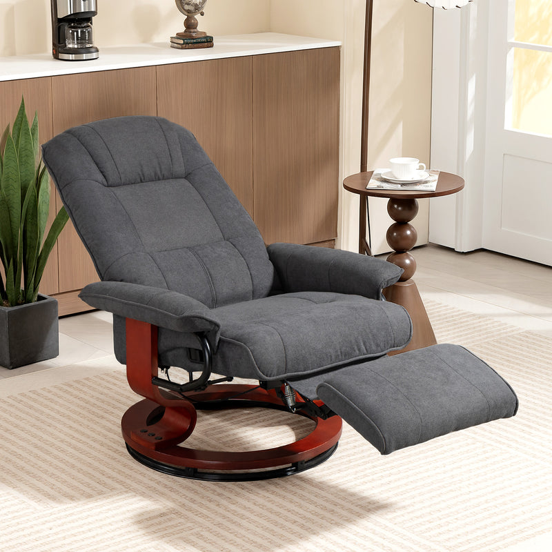 Reclining Swivel Lounge Chair With Padded Footrest For Home Office Comfort Grey