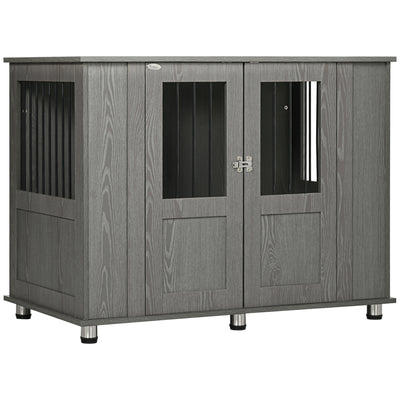 Indoor Wooden Dog Crate Table with Magnetic Door for Medium and Large Dogs Grey