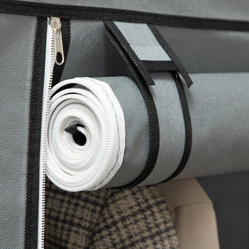 Light Grey Fabric Portable Wardrobe with 8 Shelves and 2 Hanging Rods by HOMCOM