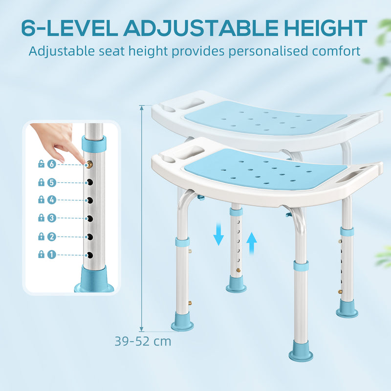 Height Adjustable Aluminium Shower Stool With Padded Seat and Drainage Holes, Turquoise