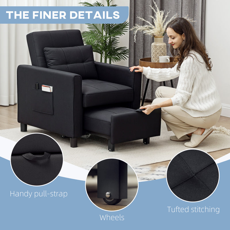 Black Linen Look Single Chair Bed Sofa Folding Design by HOMCOM