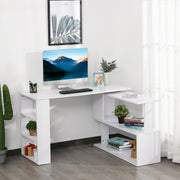 L Shaped Corner Desk with Rotating Shelves for Small Home Office Spaces White AOSOM