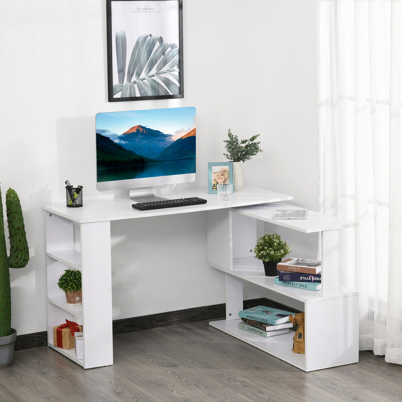 L Shaped Corner Desk with Rotating Shelves for Small Home Office Spaces White AOSOM