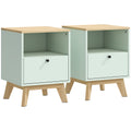 Set of 2 Bedside Tables with Drawer and Shelf for Organised Bedroom Storage Light Green Oak AOSOM
