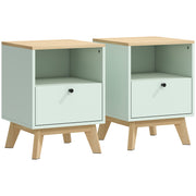 Set of 2 Bedside Tables with Drawer and Shelf for Organised Bedroom Storage Light Green Oak AOSOM