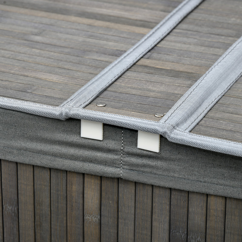 100L Bamboo Laundry Basket with Lid and 2 Sections Removable Lining, Grey