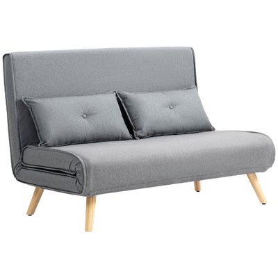 Two Seater Sofa Bed with Linen Look Fabric and Pull Out Design for Guest Rooms Grey