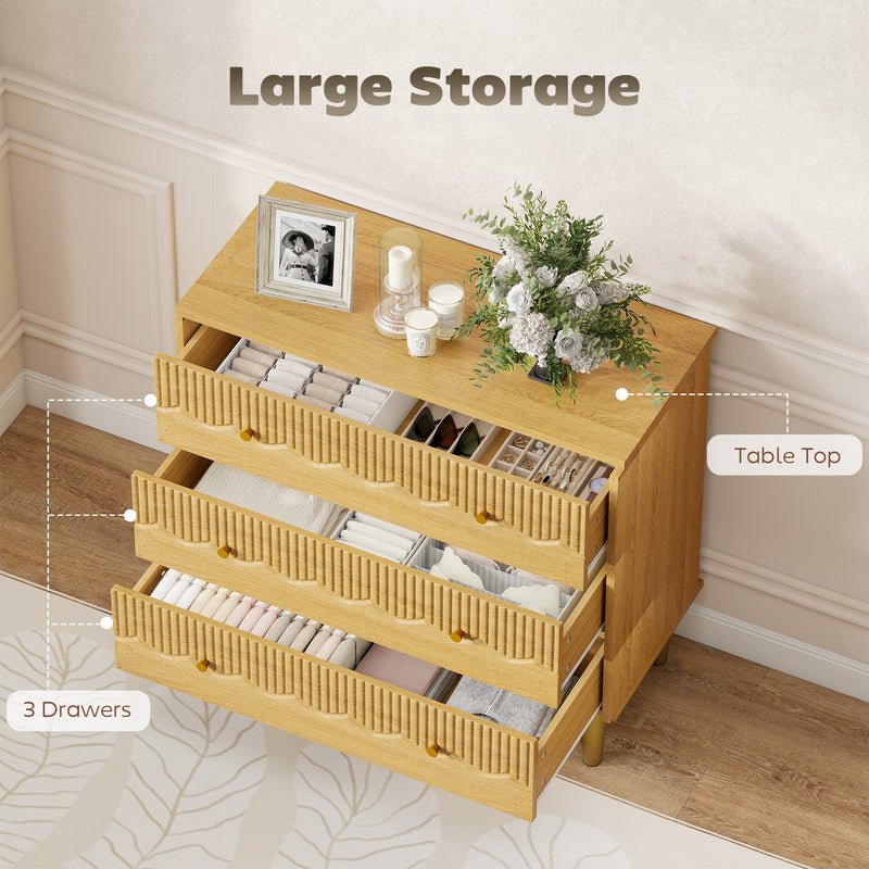 Chest of Drawers with Three Large Storage Drawers and Easy Clean Surface Oak Grain AOSOM